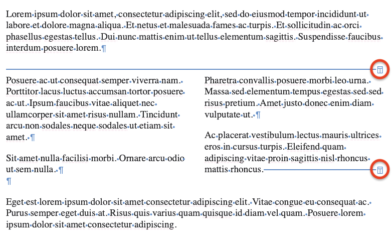 Two Columns Embedded in Text using Pages